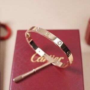 Cartier Wide Classic 4-Diamond Love Bracelet, Rose Gold Size: 18